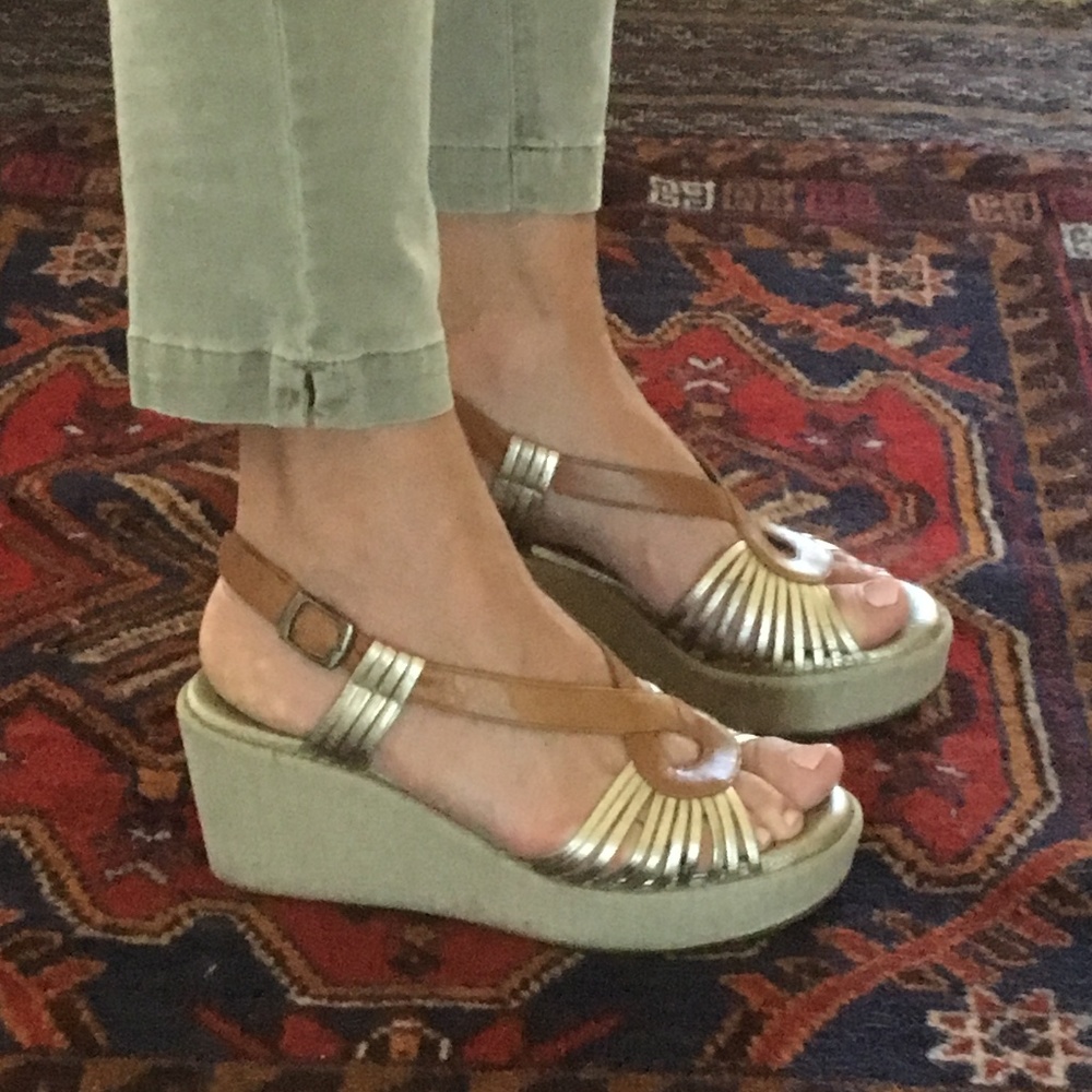 Cordani metallic leather linen wedge | Sz 38/7.5